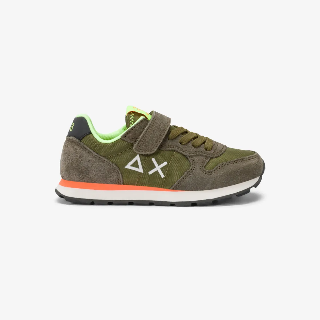 Outlet Sneaker Boy's Tom Fluo in nylon e suede verde militare Bambino Scarpe|Bambino