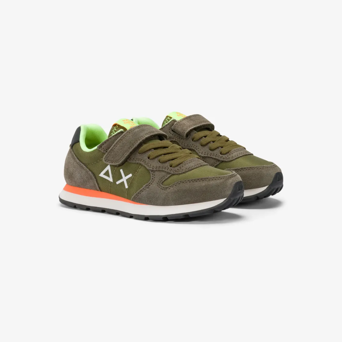 Outlet Sneaker Boy's Tom Fluo in nylon e suede verde militare Bambino Scarpe|Bambino