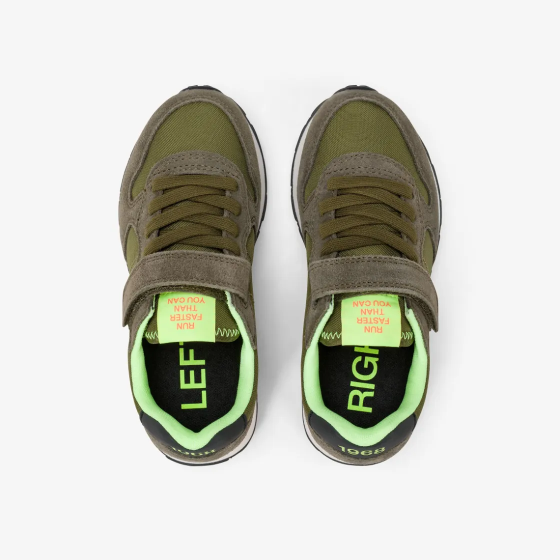 Outlet Sneaker Boy's Tom Fluo in nylon e suede verde militare Bambino Scarpe|Bambino
