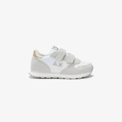 Online Sneaker Girl's Ally Gold Silver in suede e nylon bianco Bambina