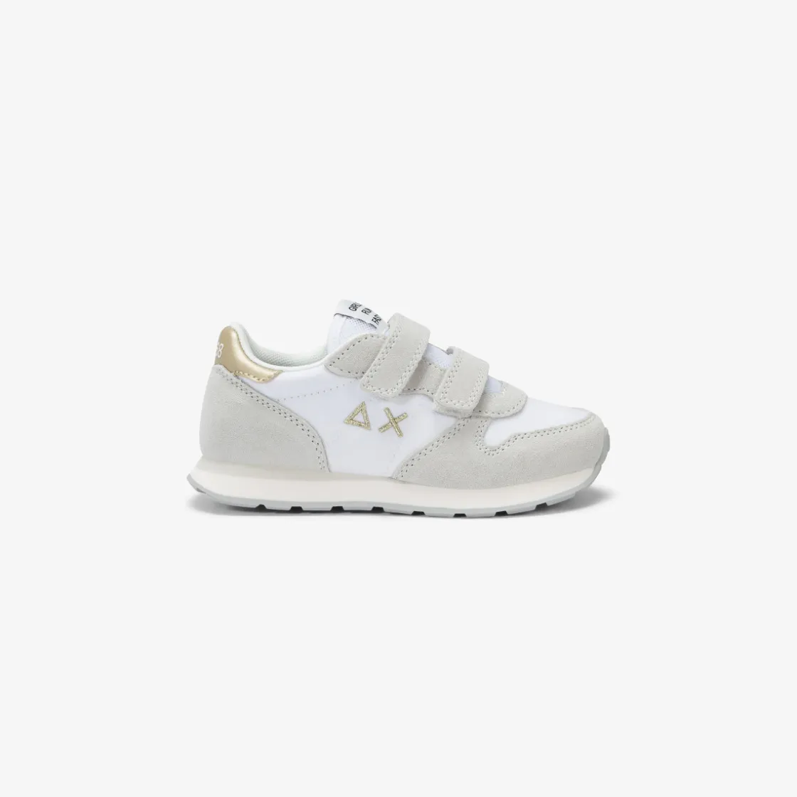 Online Sneaker Girl's Ally Gold Silver in suede e nylon bianco Bambina