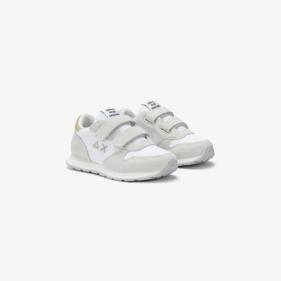 Online Sneaker Girl's Ally Gold Silver in suede e nylon bianco Bambina