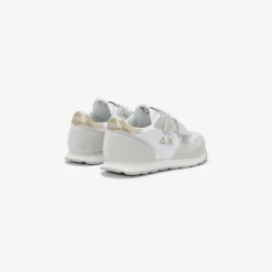 Online Sneaker Girl's Ally Gold Silver in suede e nylon bianco Bambina