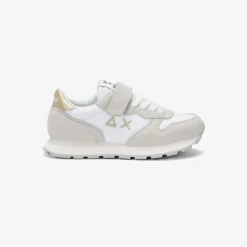 Online Sneaker Girl's Ally Gold Silver in suede e nylon bianco Bambina