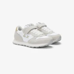 Online Sneaker Girl's Ally Gold Silver in suede e nylon bianco Bambina