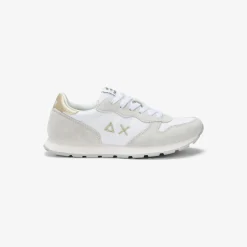 Fashion Sneaker Girl's Ally Gold Silver in suede e nylon bianco Bambina