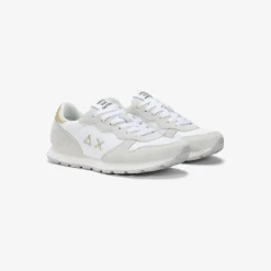 Fashion Sneaker Girl's Ally Gold Silver in suede e nylon bianco Bambina