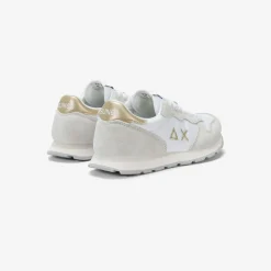 Fashion Sneaker Girl's Ally Gold Silver in suede e nylon bianco Bambina