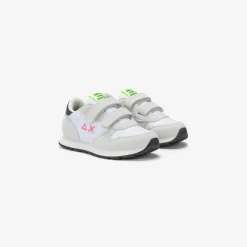 Discount Sneaker Girl's Ally in suede e nylon bianco e fucsia fluo Bambina