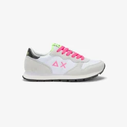 Clearance Sneaker Girl's Ally in suede e nylon bianco e fucsia fluo Bambina