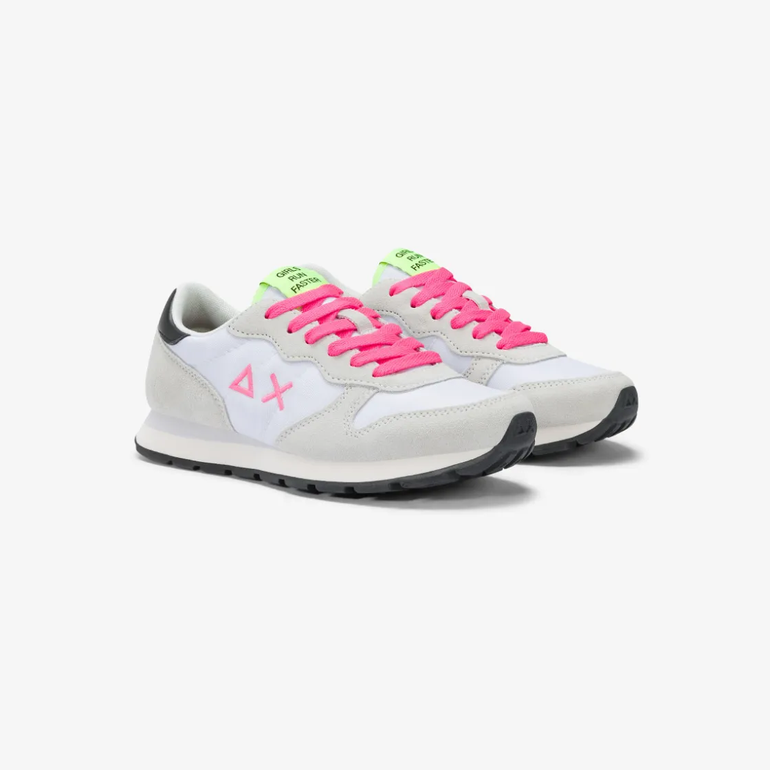 Clearance Sneaker Girl's Ally in suede e nylon bianco e fucsia fluo Bambina