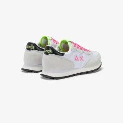 Clearance Sneaker Girl's Ally in suede e nylon bianco e fucsia fluo Bambina