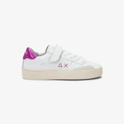 Fashion Sneaker Girl's Katy in pelle bianca e fucsia Bambina