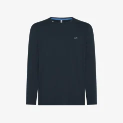Outlet T-shirt a maniche lunghe in cotone blu navy Uomo T-Shirts