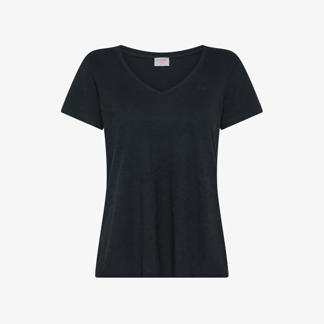 New T-shirt con scollo a V in cotone blu navy Donna T-Shirts