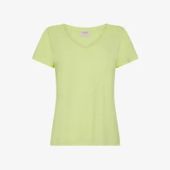 Outlet T-shirt con scollo a V in cotone giallo limone Donna T-Shirts