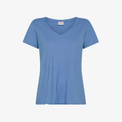 Online T-shirt con scollo a V in cotone avio Donna T-Shirts