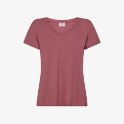 Fashion T-shirt con scollo a V in cotone rosa scuro Donna T-Shirts