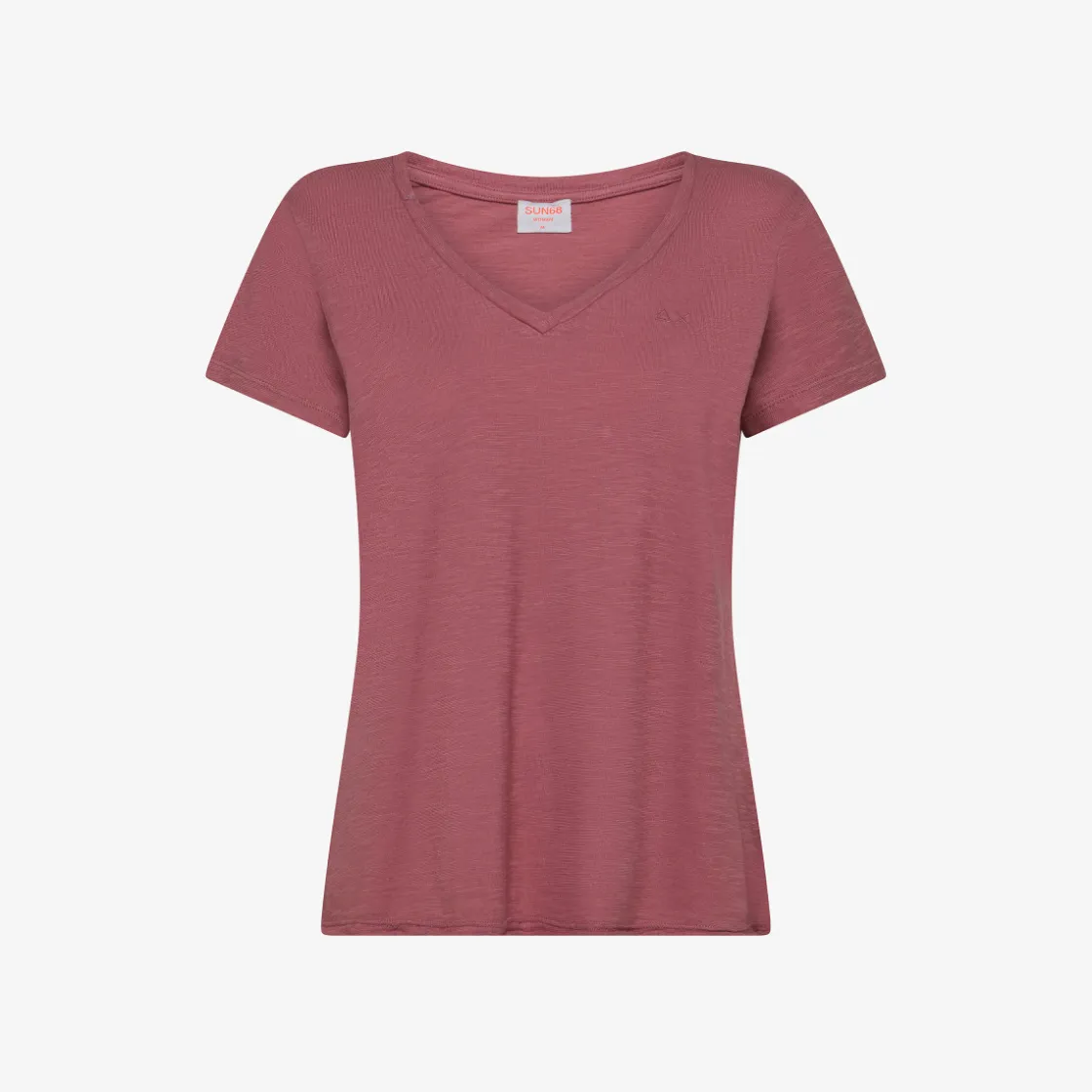 Fashion T-shirt con scollo a V in cotone rosa scuro Donna T-Shirts