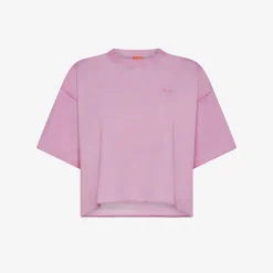 Online T-shirt cropped in felpa geranio Donna Felpe|Beachwear Donna