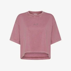 New T-shirt cropped in jersey di cotone rosa scuro Donna T-Shirts