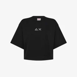 Sale T-shirt cropped in jersey di cotone nero Donna T-Shirts