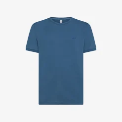 Online T-shirt in cotone avio scuro con logo ricamato Uomo T-Shirts