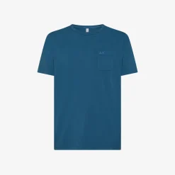 Hot T-shirt in jersey di cotone avio scuro con taschino Uomo T-Shirts
