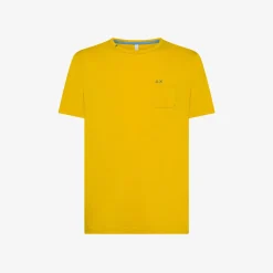 New T-shirt in jersey di cotone giallo con taschino Uomo T-Shirts