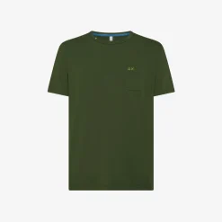 Fashion T-shirt in jersey di cotone verde scuro con taschino Uomo T-Shirts