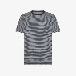 Discount T-shirt in lino e cotone a righe blu navy e bianco panna Uomo Beachwear Uomo