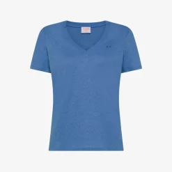 Sale T-shirt in lino e cotone a righe bianche panna e rosa scuro Donna T-Shirts