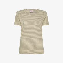 New T-shirt in lino e cotone a righe bianche panna e sabbia Donna T-Shirts