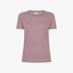 New T-shirt in lino e cotone a righe bianche panna e rosa scuro Donna T-Shirts