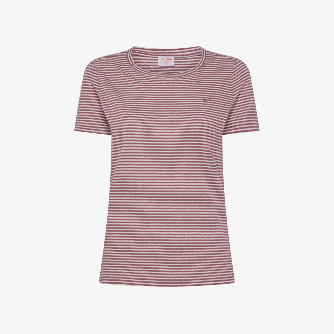 New T-shirt in lino e cotone a righe bianche panna e rosa scuro Donna T-Shirts