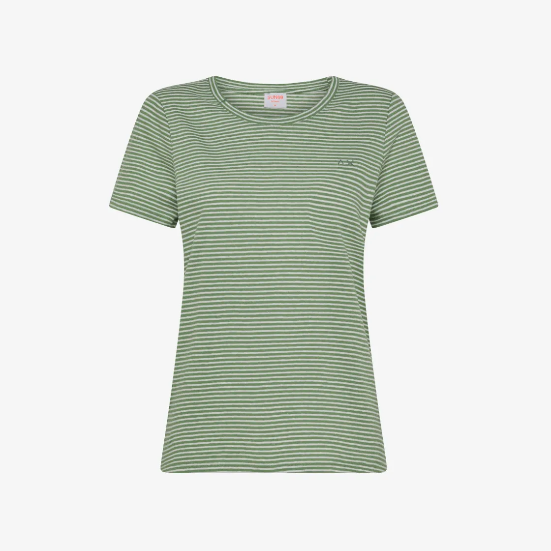 Hot T-shirt in lino e cotone a righe bianche panna e verde salvia Donna T-Shirts