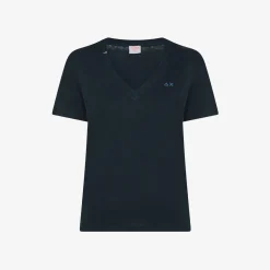 Hot T-shirt in lino e cotone blu navy Donna T-Shirts