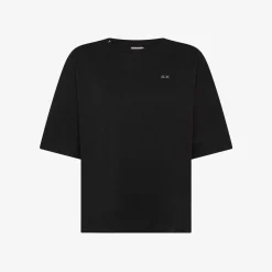 New T-shirt in lino e cotone nero Donna T-Shirts