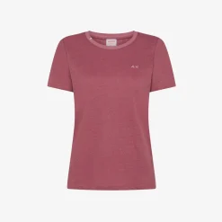 New T-shirt in lino e cotone rosa scuro Donna T-Shirts