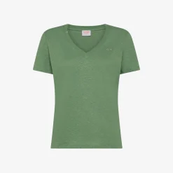 Sale T-shirt in lino e cotone verde salvia Donna T-Shirts