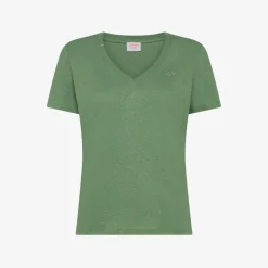 Clearance T-shirt in lino e cotone verde salvia Donna T-Shirts