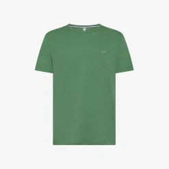 Sale T-shirt in lino verde salvia con logo ricamato Uomo T-Shirts