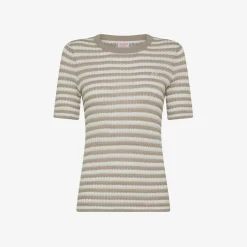 Hot T-shirt in maglia a righe bianche panna e stone Donna Maglie