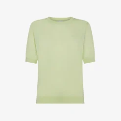 Fashion T-shirt in maglia gialla limone con logo ricamato Donna Maglie