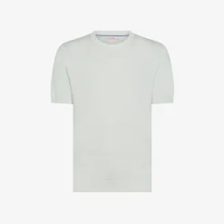 New T-shirt in maglia in cotone bianco panna Uomo Maglie