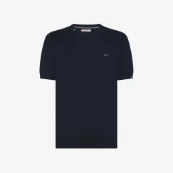 Hot T-shirt in maglia in cotone blu navy Uomo Maglie