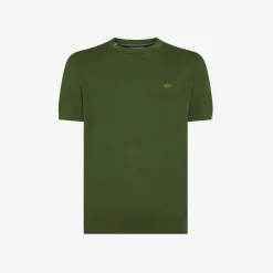 New T-shirt in maglia in cotone verde scuro Uomo Maglie