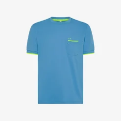 Fashion T-shirt in piquet avio con logo fluo Uomo T-Shirts
