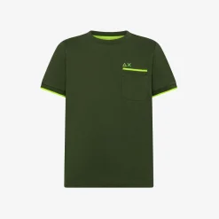 Clearance T-shirt in piquet verde scuro con bordi fluo Bambino T-Shirts