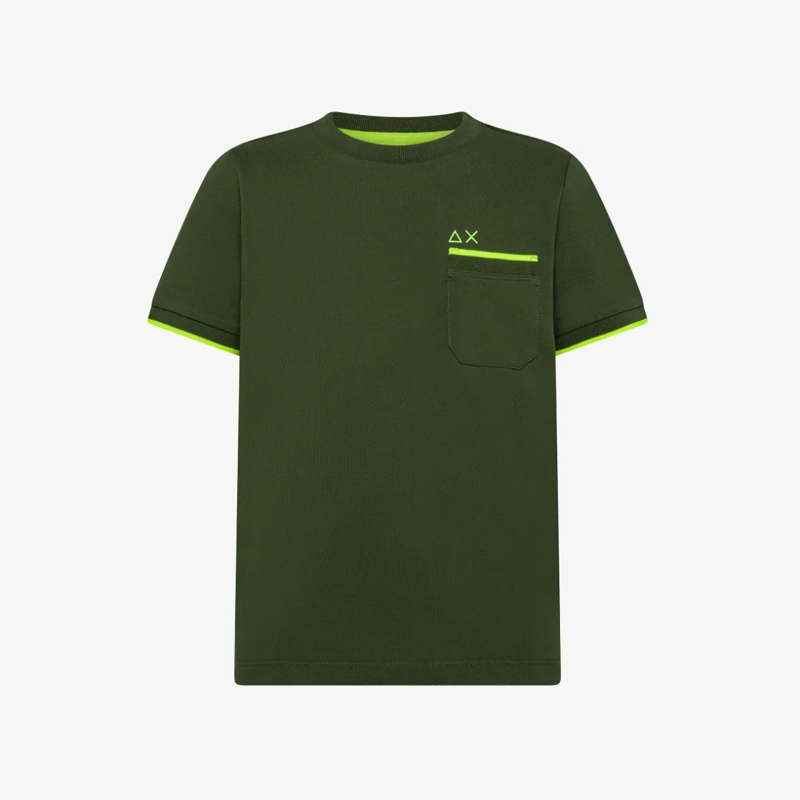 Clearance T-shirt in piquet verde scuro con bordi fluo Bambino T-Shirts